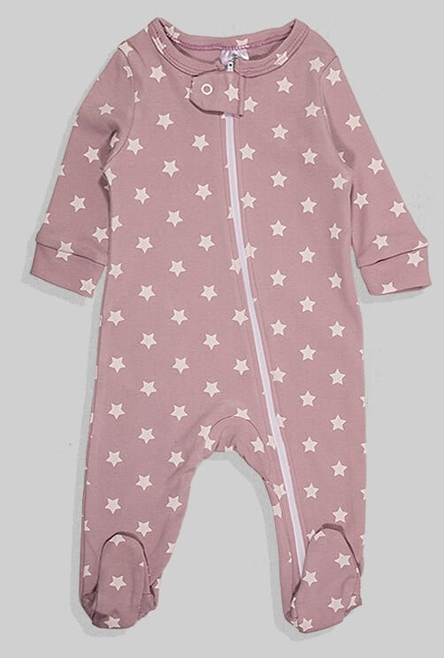 אוברול פלנל לתינוקות עם רוכסן - סגול כוכבים (0 -3 חודשים)