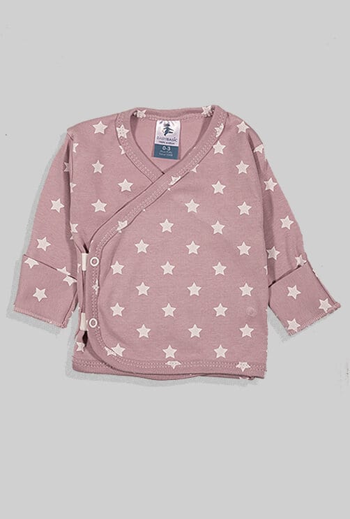 חולצת מעטפת עם כפפה פלנל - בסיס סגול כוכבים (0-3 חודשים)