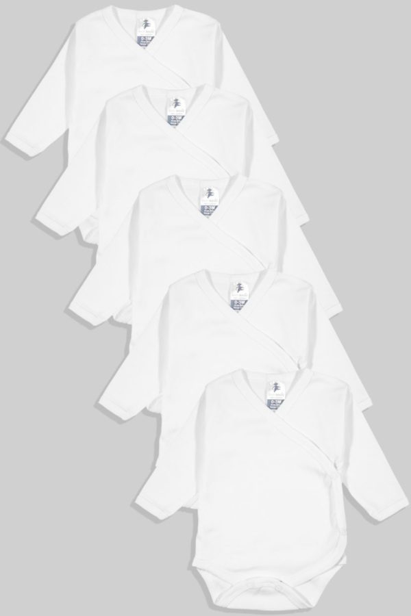 חמישיית בגדי גוף מעטפת טריקו/פלנל לבן (0-3 חודשים)