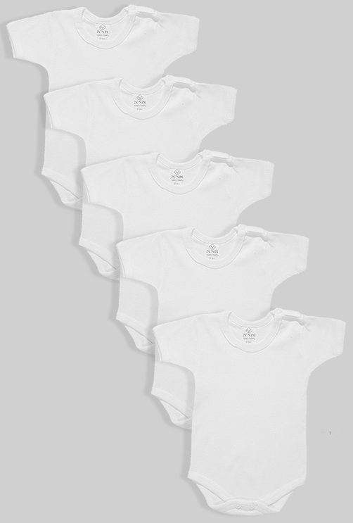 חמישיית בגדי גוף שרוול קצר לבן (0-2.5 שנים)