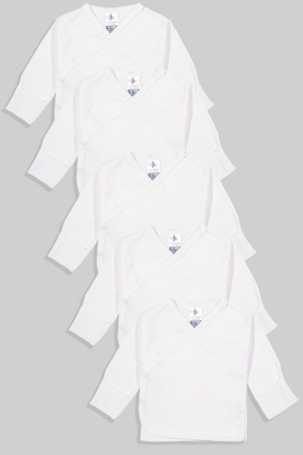 חמישיית חולצות מעטפת לתינוק עם כפפה טריקו/פלנל (0-3 חודשים)