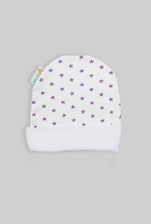 כובע לתינוק  - כוכבים סגולים קטנים (0-3 חודשים)