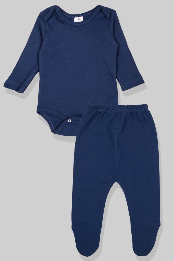 סט רגלית/מכנס פתוח ובגד גוף פלנל - כחול חלק (0-2 שנים)