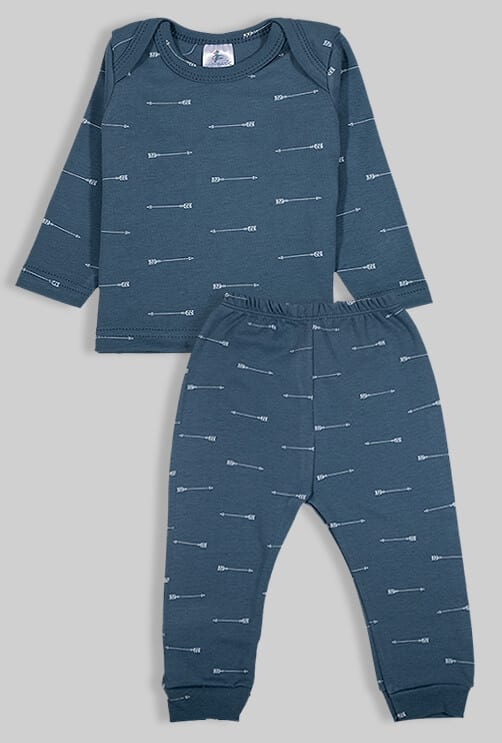 חליפת שינה שרוול ארוך פלנל - חצים - כחול (3 חודשים - 2.5 שנים)