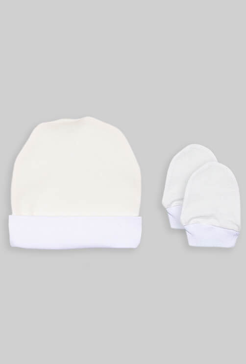 כפפות וכובע לתינוק - שמנת חלק (0-3)
