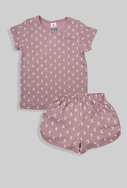 סט חליפת שינה קצר מכנס וחולצה - סגול - משולשים (1 - 4 שנים)