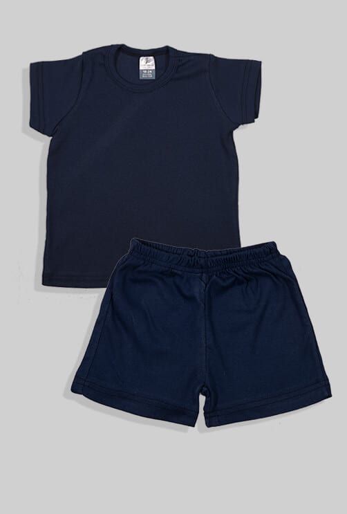 סט חליפת שינה קצר מכנס וחולצה - כחול חלק (1 - 4 שנים)