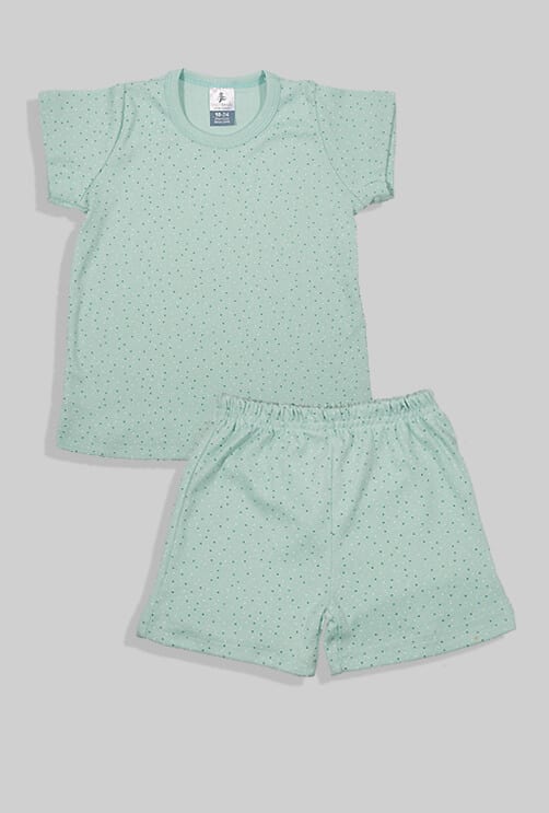 סט חליפת שינה קצר מכנס וחולצה - נקודות - ירוק (1 - 4 שנים)