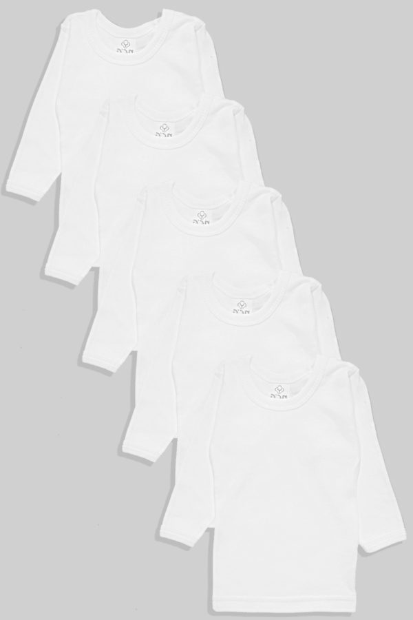חמישיית חולצות פלנל שרוול ארוך לבן (עד 10 שנים)