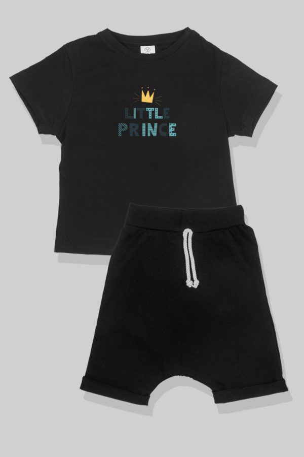 חליפת גן - סט חולצה ומכנס - Little Prince - שחור (2-5 שנים)