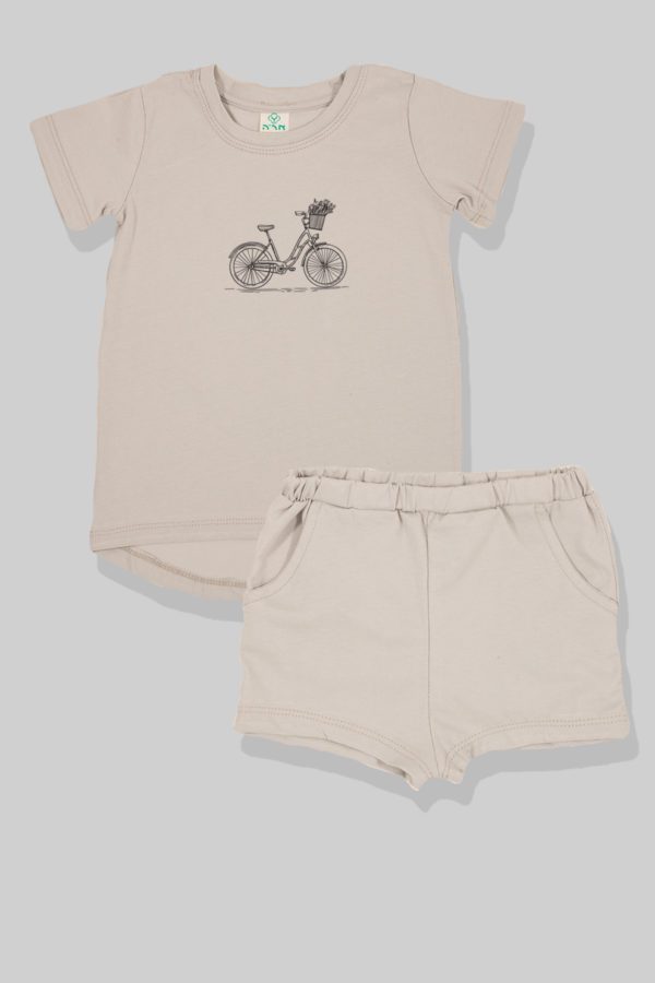 חליפת גן - סט חולצה ומכנס - אופניים - אפור בהיר (2-5 שנים)